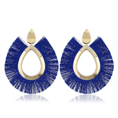 Bohemian Big Blue Tassel Earrings