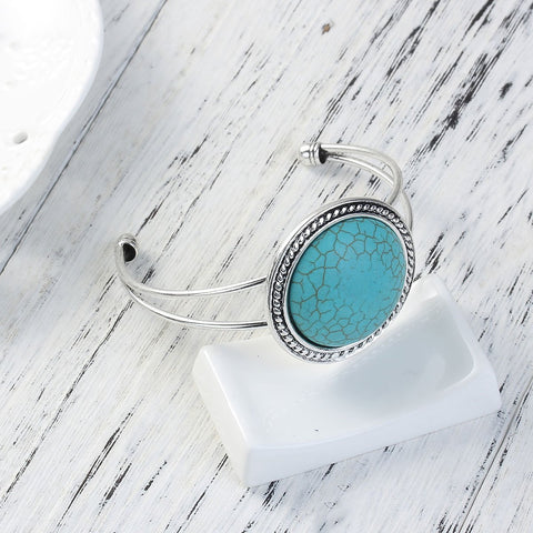 Blue Round Open Cuff Bracelet