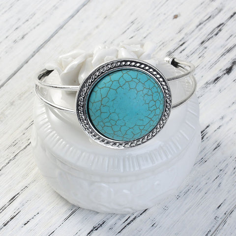 Blue Round Open Cuff Bracelet