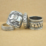 Unique Carving Elephant Silver Plated Ring Set