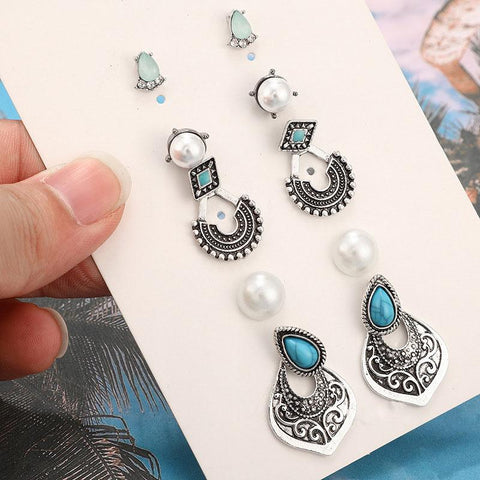 Bohemian Turquoise Antique Earrings - 5 pairs