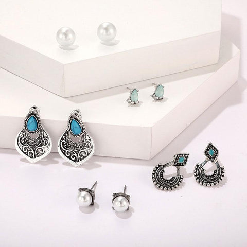 Bohemian Turquoise Antique Earrings - 5 pairs