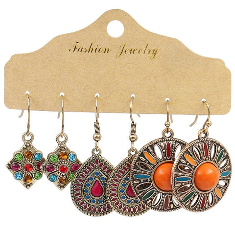 Orange Boho-chic Earring Set - 3 pairs