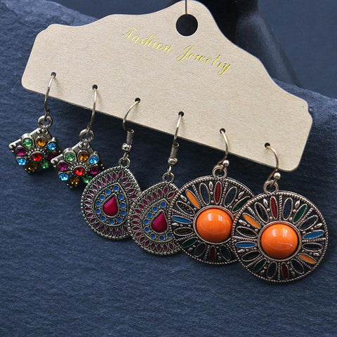 Orange Boho-chic Earring Set - 3 pairs