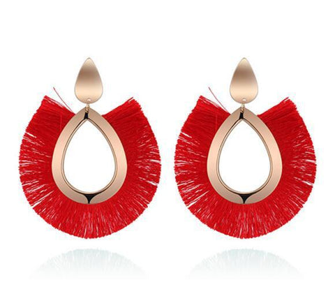 Bohemian Red Big Tassel Earrings