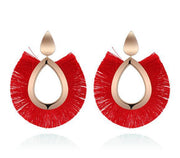 Bohemian Red Big Tassel Earrings