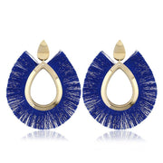 Bohemian Big Blue Tassel Earrings