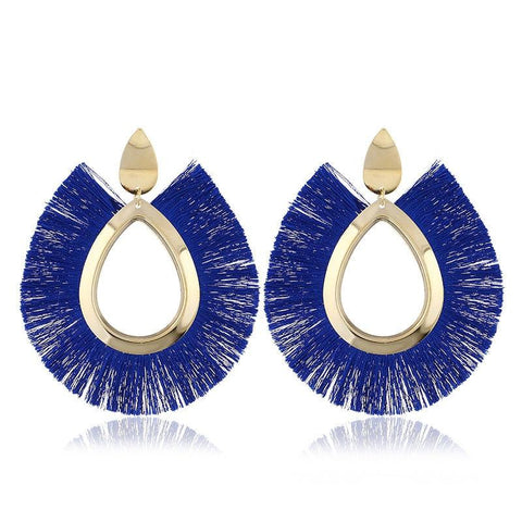Bohemian Big Blue Tassel Earrings